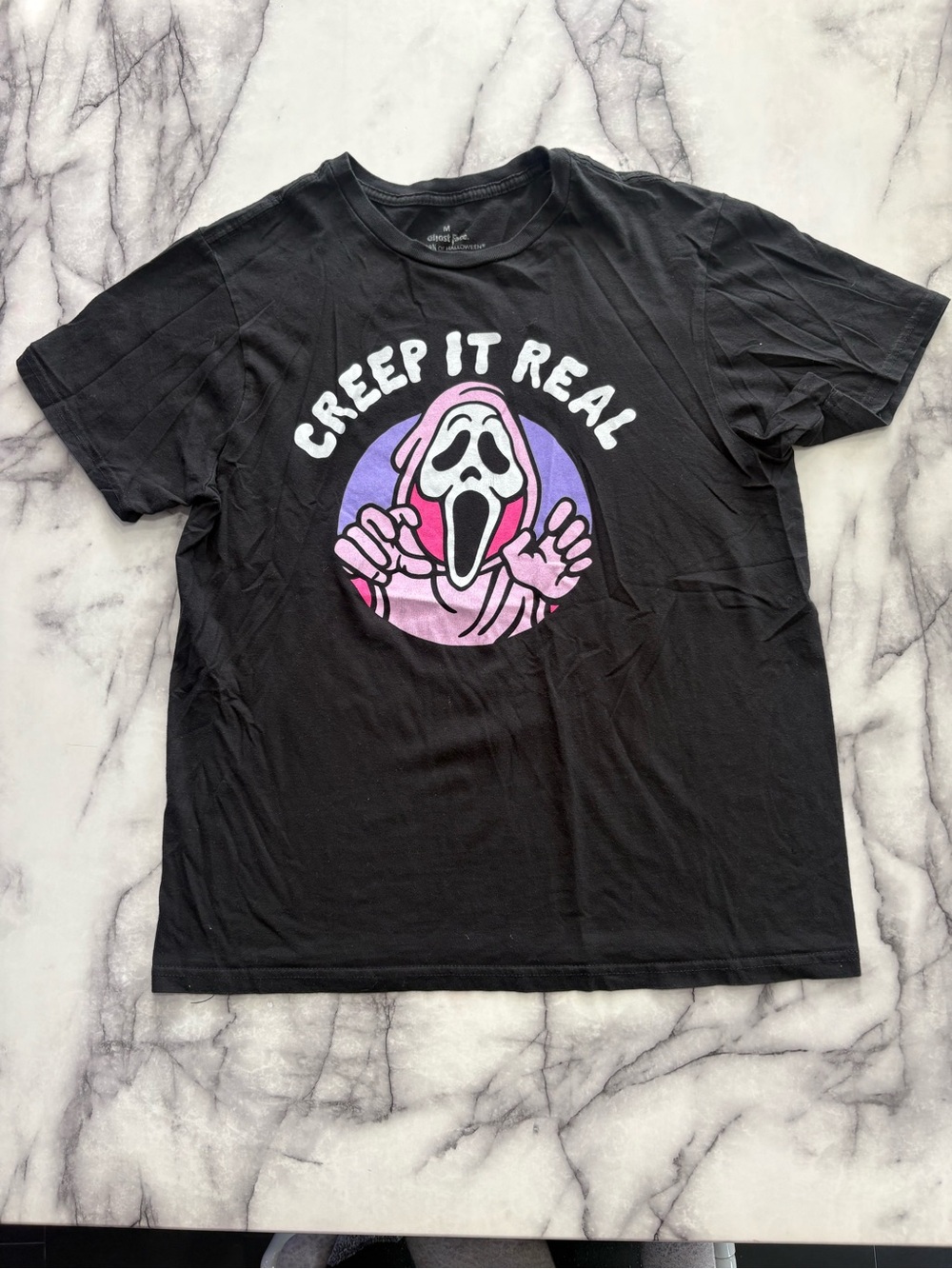 Creep It Real Graphic Tee - Black with Pink & Purple Print M
